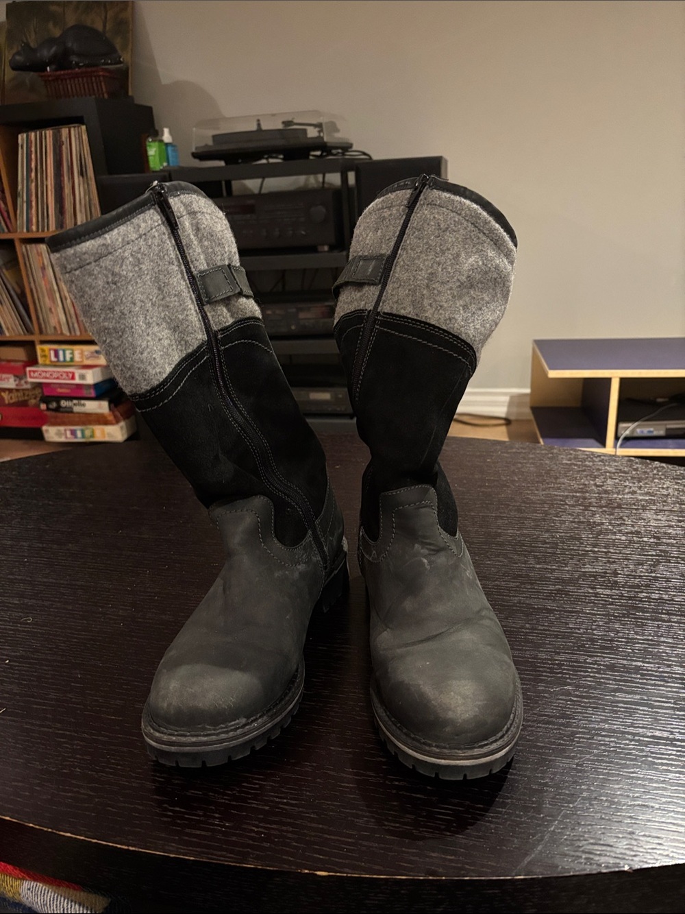 Women’s Black and Gray Winter Rain Boots - Comfortable Insulated Pull-On